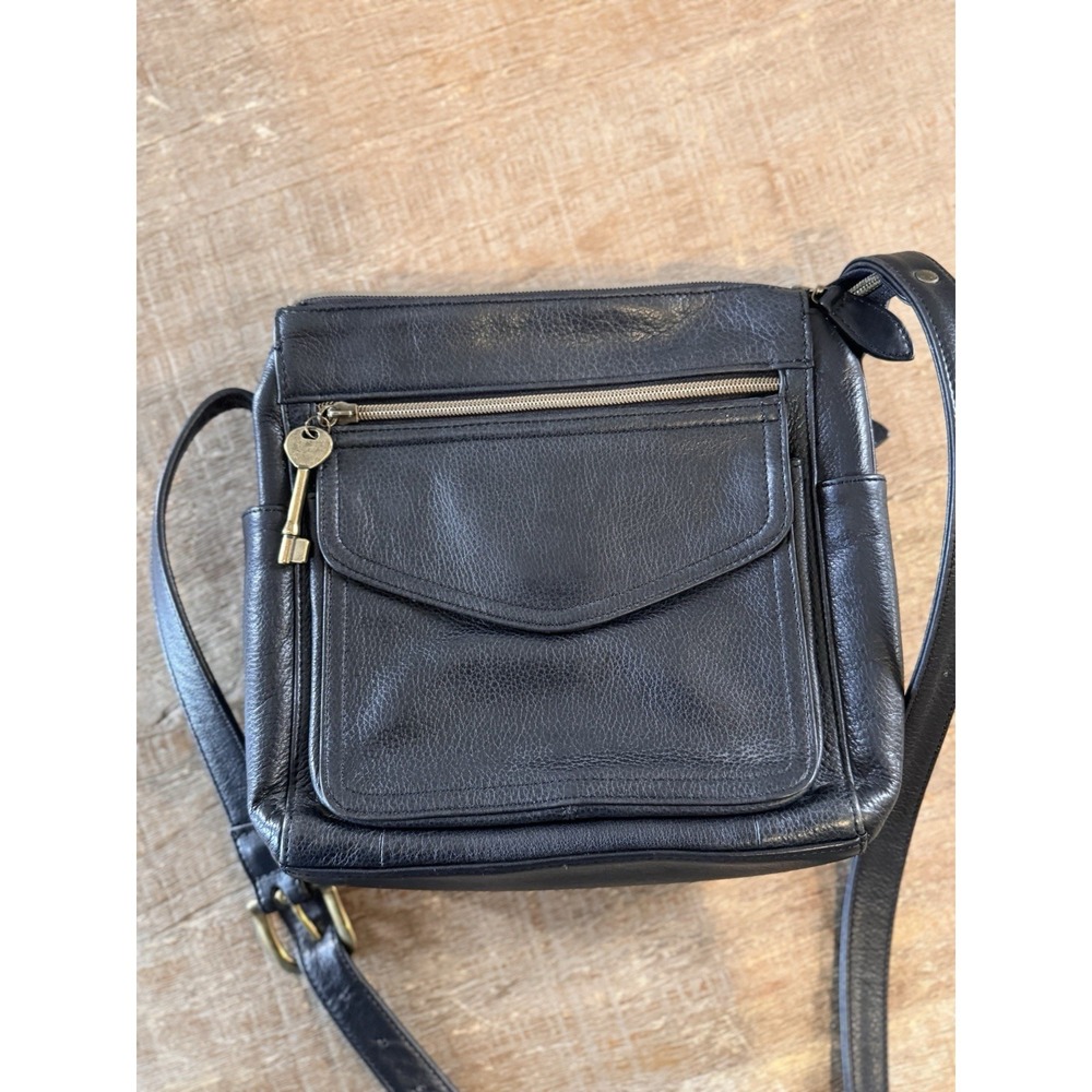 Vintage Fossil 1954 Black Leather Medium Crossbody Purse Shoulder Bag - Picture 3 of 10